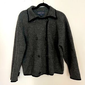 Vintage Herman Geist Wool Medium Grey Double Breasted Cardigan Sweater Jacket